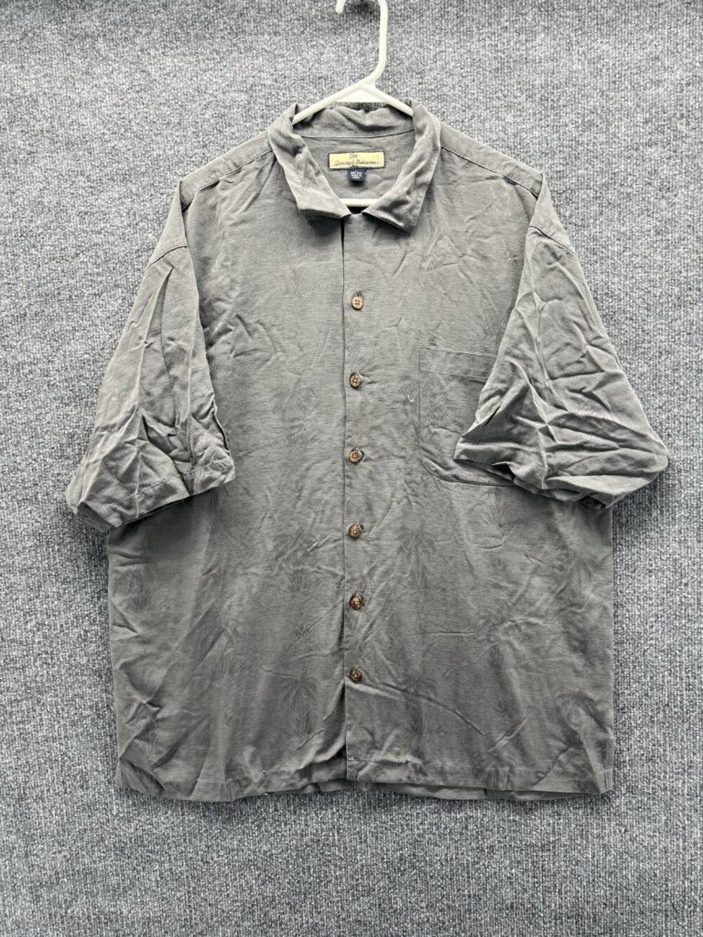 Tommy Bahama Shirt Men Large Gray Floral Short Sleeve Button Up Silk Hawaiian